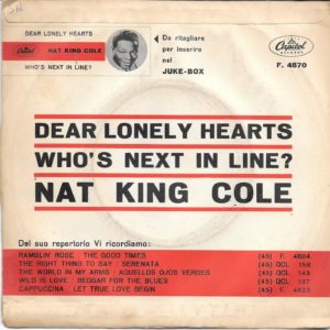 NAT KING COLE - Dear lonely hearts, Who's next in line? - 10/01/63