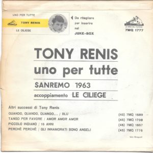 TONY RENIS - Uno per tutte, Le ciliegie - 24/01/63