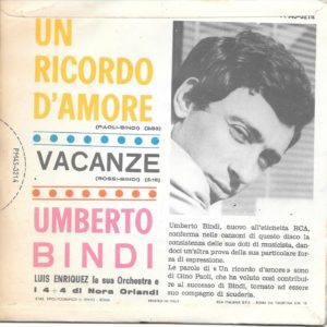 UMBERTO BINDI - Un ricordo d'amore, Vacanze