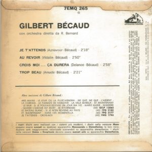 GILBERT BECAUD - Je t'attends, Au revoir, Crois moi...ça durera, Trop beau - 10/06/63