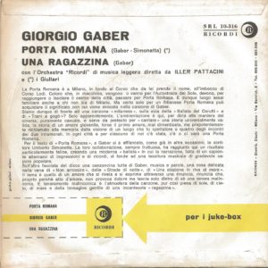 GIORGIO GABER - Porta romana, Una rgazzina - 15/03/63